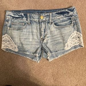American Eagle denim shorts with lace detail!